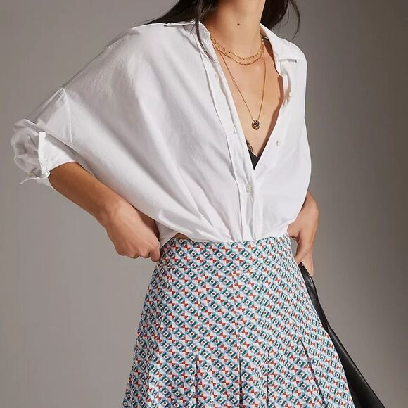 Maeve by Anthropologie Pleated Red and Blue A-Line Flirty Skater Skirt Size 8 - Picture 13 of 13